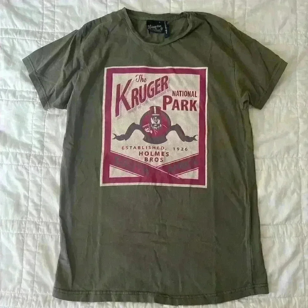 Olive green  kruger national park South Africa t-shirt Holmes Bros mens small - Picture 2 of 4